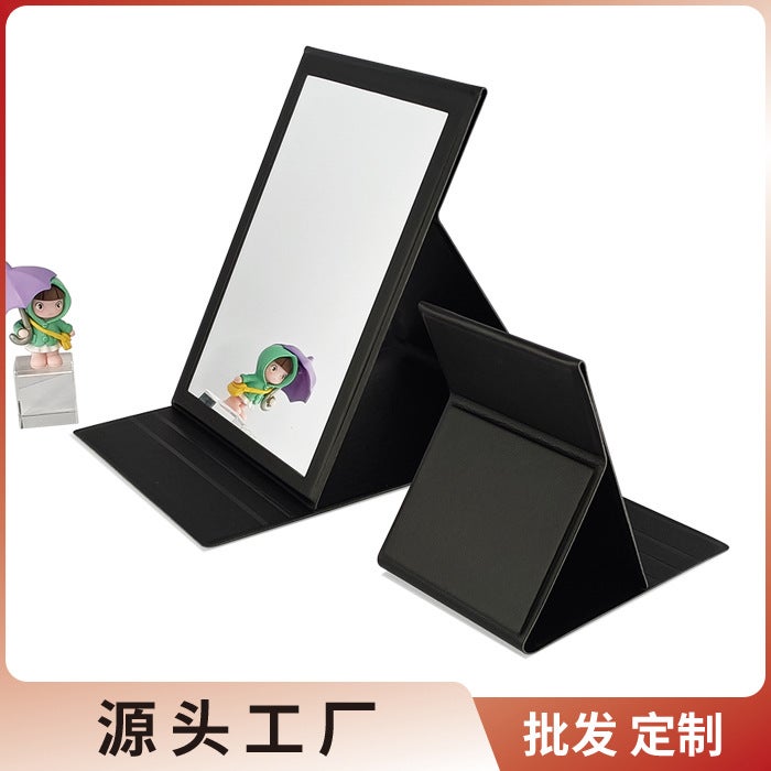 Korean Portable PU Leather Folding Mirror – Desktop Makeup Mirror for Students - Image 2
